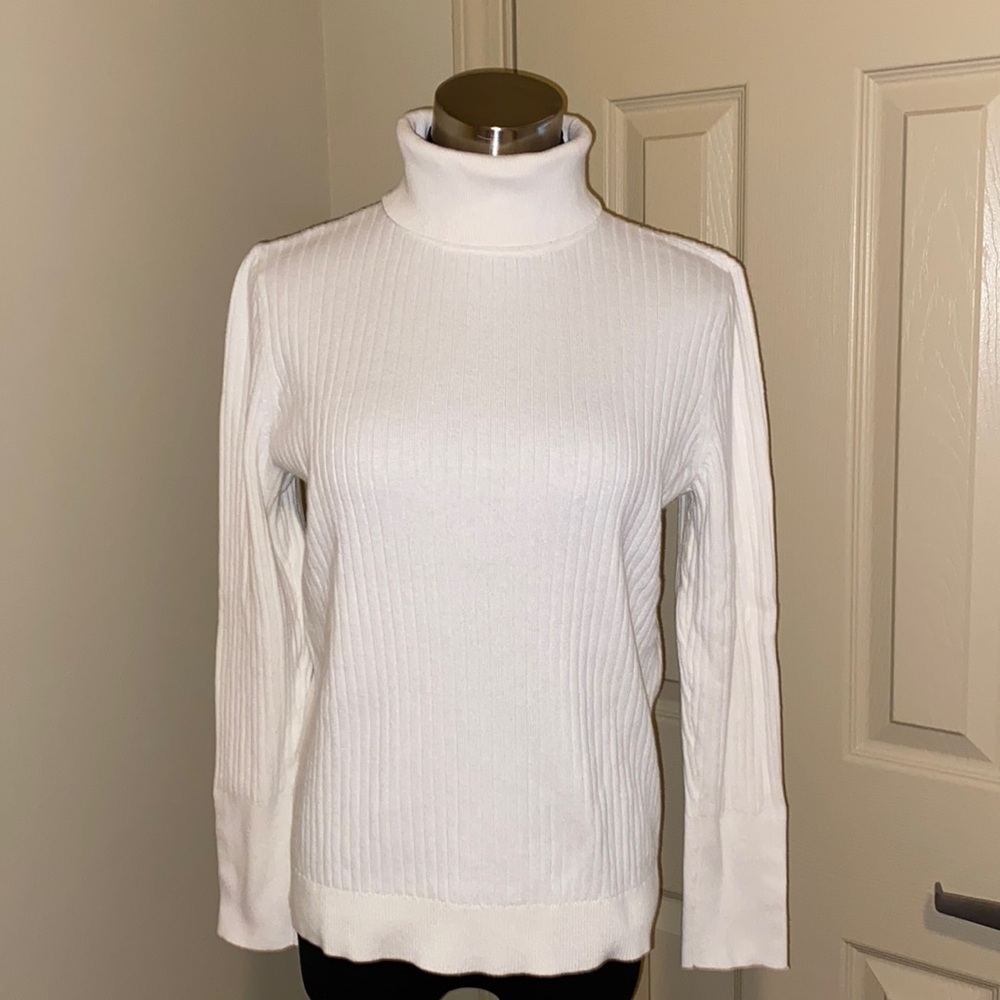 Talbots White Ribbed Turtleneck Sweater